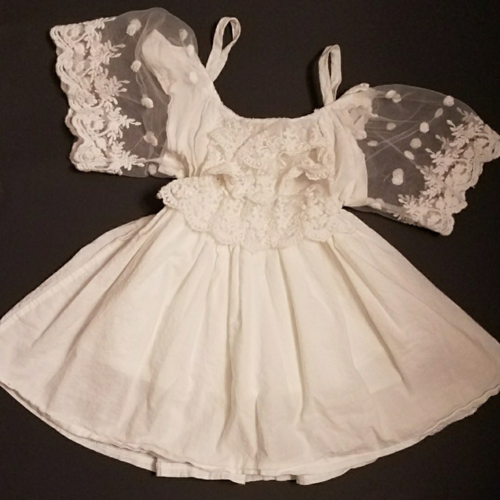 Boutique White Lace Off-The-Shoulder Toddler Dress
